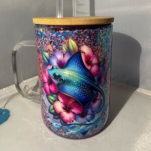 Colorful Stingray Floral Mug with Bamboo Lid